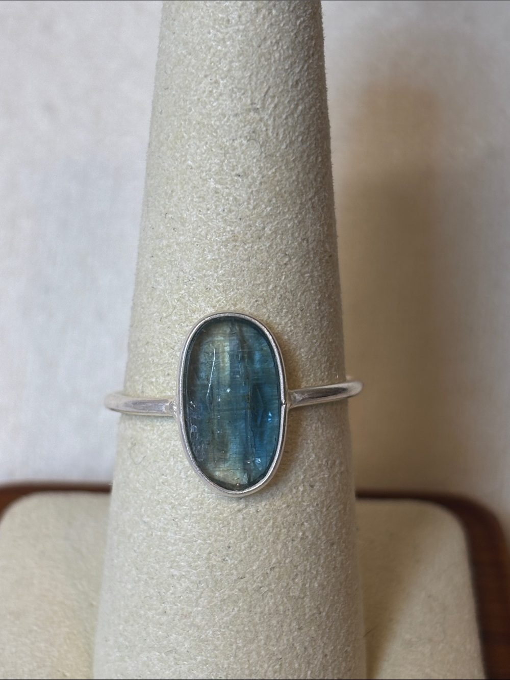 Genuine Aqua Kyanite 925 Sterling Silver Flat Stacker Ring